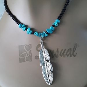Ladies Turquoise Goose Plume Necklace Set